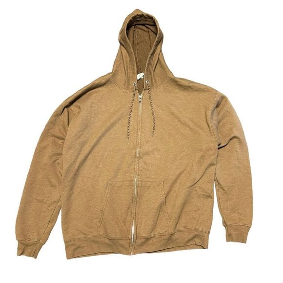 Y2K Russell Athletic Style Full Zip Brown Hooded Sweatshirt Size Large - Picture 1 of 5